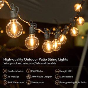 Brightown Outdoor String Lights 50FT- LED String Lights G40 Globe Patio Lights Energy Saving with 25 LED Bulbs, Shatterproof Hanging Outdoor Lights for Christmas Outside Garden Backyard Cafe