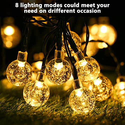 Joomer Solar String Lights Outdoor 100LED 72ft Crystal Globe Lights with 8 Lighting Modes, Waterproof Solar Powered Patio Lights for Outdoor Garden Yard Porch Wedding Party Home Decor (Warm White)