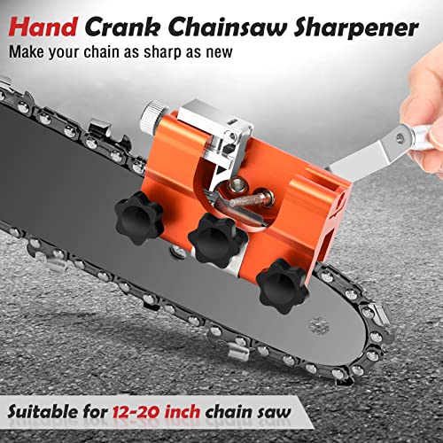 Augot Chainsaw Sharpener, Hand Crank Chainsaw Sharpening Kit with 5 Grinding Heads, Portable Chainsaw Chain Sharpener Jig Fit All Kinds of Chain Saws and Electric Saws, for Lumberjack or Garden Worker