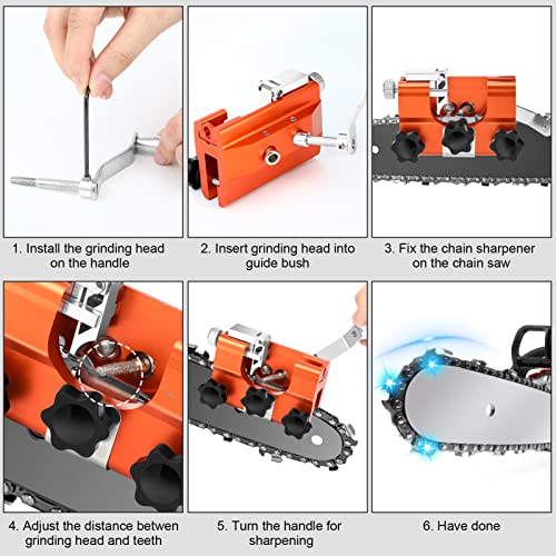 Augot Chainsaw Sharpener, Hand Crank Chainsaw Sharpening Kit with 5 Grinding Heads, Portable Chainsaw Chain Sharpener Jig Fit All Kinds of Chain Saws and Electric Saws, for Lumberjack or Garden Worker