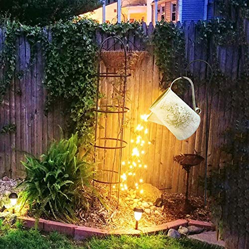 Star Shower Garden Art LED Light with Stake Firefly Bunch Lights Fairy Copper Wire Waterproof String Lights, Vine Solar Watering Can Lights Outdoor Garden Eid Mubarak Easter Metal Decor Lights (06)