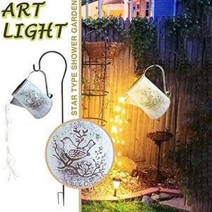 Star Shower Garden Art LED Light with Stake Firefly Bunch Lights Fairy Copper Wire Waterproof String Lights, Vine Solar Watering Can Lights Outdoor Garden Eid Mubarak Easter Metal Decor Lights (06)