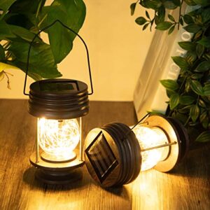 hanging solar lanterns outdoor – 20 led solar powered christmas fairy lights, landscape waterproof lanterns lamp with retro design for patio, yard, garden and pathway decoration (warm light)