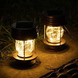 Hanging Solar Lanterns Outdoor - 20 LED Solar Powered Christmas Fairy Lights, Landscape Waterproof Lanterns lamp with Retro Design for Patio, Yard, Garden and Pathway Decoration (Warm Light)