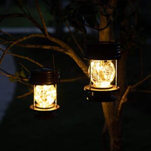 Hanging Solar Lanterns Outdoor - 20 LED Solar Powered Christmas Fairy Lights, Landscape Waterproof Lanterns lamp with Retro Design for Patio, Yard, Garden and Pathway Decoration (Warm Light)