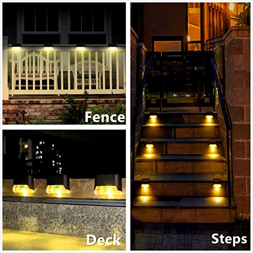 EINBFLYZ Solar Deck Lights Outdoor, LED Solar Powered Step Lights Waterproof,4 Pack Solar Fence Lights for Yard,Patio,Garden,Stairs and Pathway - Warm White