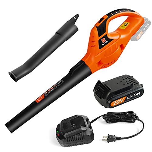 Cordless Leaf Blower,20V Handheld Electric Leaf Blower with 2.0Ah Battery & Fast Charger, 2 Speed Mode, Lightweight Battery Powered Leaf Blowers for Patio, Yard, Sidewalk,Small Leaf Blower