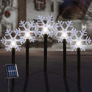 VOGVOG Christmas Snowflake Lights, 5 Pack Solar Christmas Pathway Markers with Cool White Fairy Lights for Outdoor Holiday Walkway Patio Garden Christmas Decorations