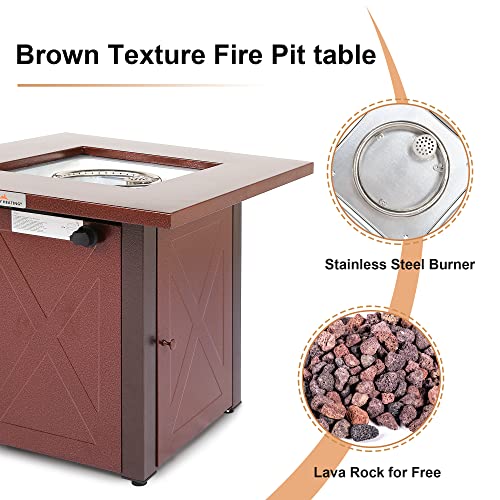 Propane Fire Pit Table 28" Outdoor Gas Fire Pit Table, 50000 BTU 28 inch Square Fire Table with Lid & Lava Rock, Brown Texture, for Outside Patio Yard Party Garden and Lawn