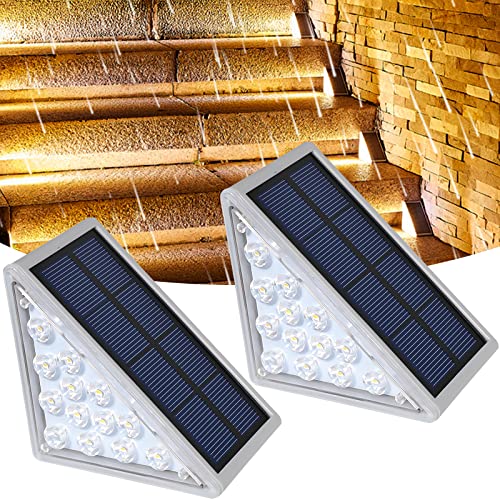 SUNLIGHT ENCOUNTER Solar Step Lights IP68 Waterproof Outdoor Stair Lights, Warm White Led Solar Deck Lights Solar Powered Outdoor Solar Lights for Steps,Yard, Patio, Garden, Front Door, Pathway,2 Pack