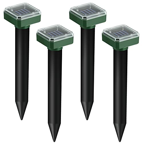 4 Pack Mole Repellent Solar Powered Solar Mole Repellent Ultrasonic Vole Groundhog Repellent Outdoor Waterproof Sonic Repellent Spikes Drive Away Burrowing Animals from Lawns and Yard