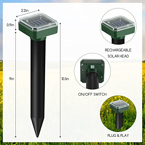 4 Pack Mole Repellent Solar Powered Solar Mole Repellent Ultrasonic Vole Groundhog Repellent Outdoor Waterproof Sonic Repellent Spikes Drive Away Burrowing Animals from Lawns and Yard