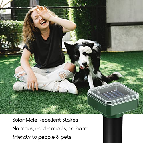 4 Pack Mole Repellent Solar Powered Solar Mole Repellent Ultrasonic Vole Groundhog Repellent Outdoor Waterproof Sonic Repellent Spikes Drive Away Burrowing Animals from Lawns and Yard