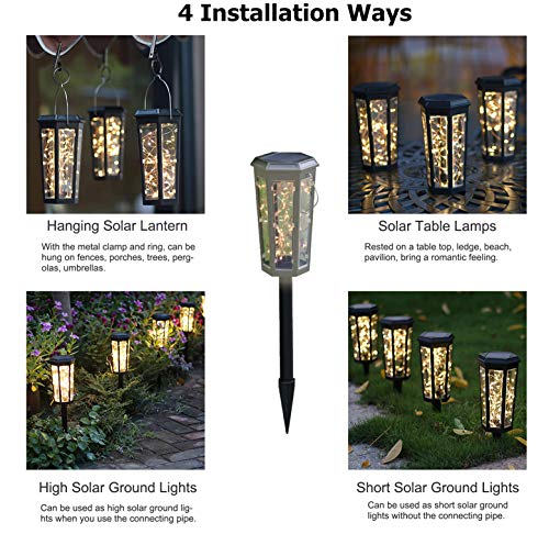 ZOVOTA 2 Pack 50 LEDs Outdoor Solar Pathway Lights, IP65 Waterproof 3-in-1 Solar Landscape Lights Hanging Lantern Table Lantern, LED Decorative Lights for Yard, Patio, Garden, Lawn and Tabletop