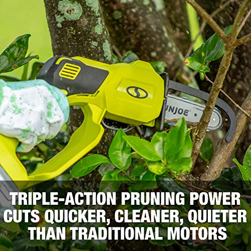 Sun Joe 24V-HCS-LTE-P1 24-Volt iON+ Cordless Mini Chainsaw, Handheld Pruning Saw Kit, 5-Inch, w/ 2.0-Ah Battery and Charger, Green