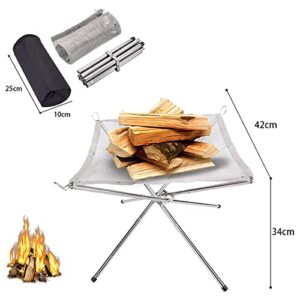 Portable Foldable Outdoor Camping Fire Pit, 304 Stainless Steel Mesh Fireplace Picnic Campfire Fire Pit Wood Burning with Carry Bag for Patio, Camping Backyard and Garden