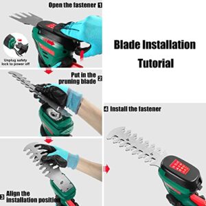 Cordless Grass Shear Handheld Hedge Trimmer 2-in-1 7.2V HYPERECHO Handheld Grass Clipper Hedge Cutter with Pruning Blades and Grass Cutting Blades