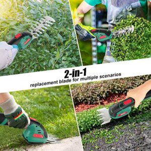Cordless Grass Shear Handheld Hedge Trimmer 2-in-1 7.2V HYPERECHO Handheld Grass Clipper Hedge Cutter with Pruning Blades and Grass Cutting Blades