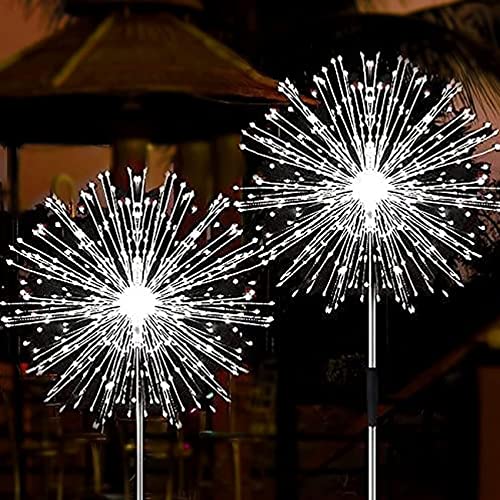 JJGoo Solar Garden Lights Solar Firework Lights, 2 Pack 120 LEDs 2 Lighting Modes Solar Lights Outdoor Waterproof for Garden Patio Walkway Pathway Party Wedding Decorative - Cool White