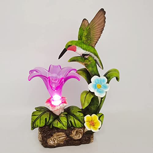 Garden Statue Hummingbird Figurine - Hummingbird Flower with Solar LED Lights for Outdoor Indoor Decoration for Patio Yard Lawn,Christmas Decorative,Gift for Housewarming Festival-10.2 X 7.1 Inch