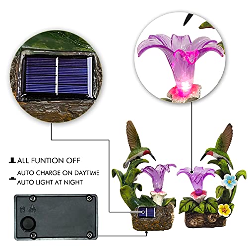 Garden Statue Hummingbird Figurine - Hummingbird Flower with Solar LED Lights for Outdoor Indoor Decoration for Patio Yard Lawn,Christmas Decorative,Gift for Housewarming Festival-10.2 X 7.1 Inch