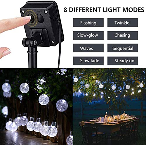 Ligarko Solar Outdoor Lights Waterproof Globe String Lights 50LED 8 Mode 7M/24Ft Indoor/Outdoor Solar String Lights for Garden Patio Yard Festival Party Wedding(Cold White)