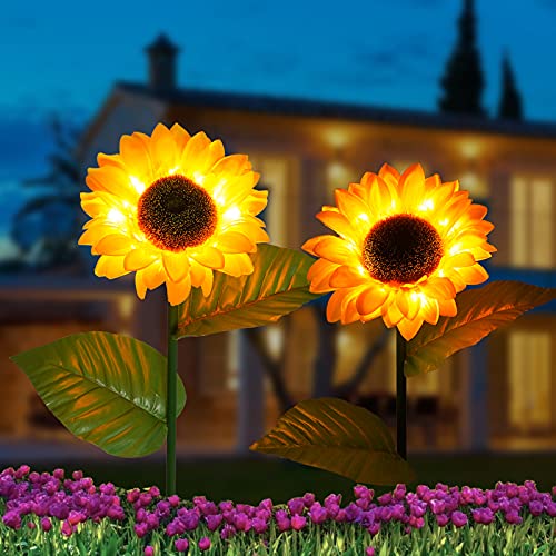 KNIGHTSPED Solar Sunflower Lights Outdoor Garden [2 Pack] Fall Landscape Waterproof Decor lamp for Garden Patio Porch Backyard Walkway