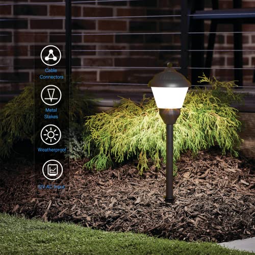 GOODSMANN Pathway Light 1.5W LED Outdoor Low Voltage Landscape Lighting 100 Lumen Hardwired Path Light 3000K Warm White Metal Walkway Light 12V Bronze Electric Sidewalk Light with Cable Connector