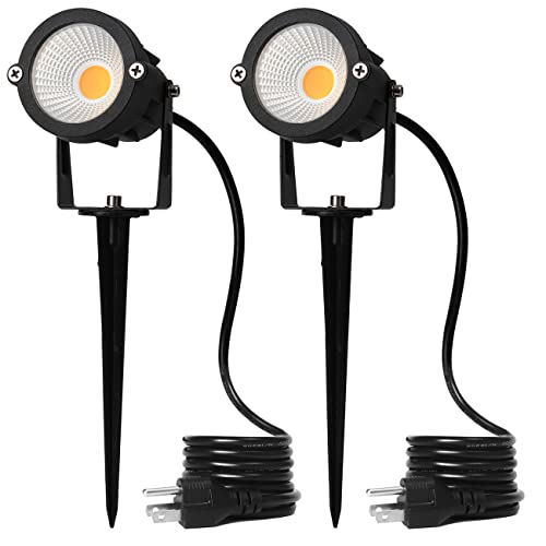 ELEGLO 9W LED Landscape Lighting,LED Landscape Spotlight Outdoor for Flag Pole Light,Plug in Landscape Lights Warm White for Garden Decorative Lamp 6FT Cord US 3 Prong (Base,Stake Included) 2Pack