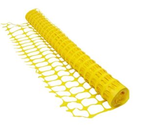 boen temporary fencing, mesh snow fence, plastic, safety garden netting, above ground barrier, for deer, kids, swimming pool, silt, lawn, rabbits, poultry, dogs (4′ x 100′, yellow)