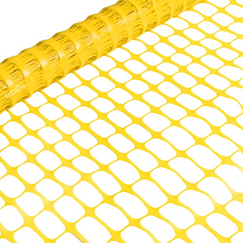 BOEN Temporary Fencing, Mesh Snow Fence, Plastic, Safety Garden Netting, Above Ground Barrier, for Deer, Kids, Swimming Pool, Silt, Lawn, Rabbits, Poultry, Dogs (4' x 100', Yellow)