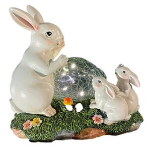 solar powered family of bunnies outdoor led garden light decor, garden ornament (bunnies family on a lawn)