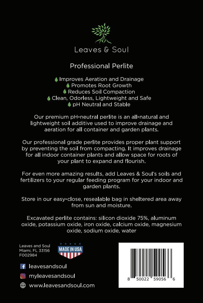 Professional Perlite | Large 2.2 Quarts | Medium Grade for Container and Garden Plants | pH Neutral Lightweight Soil Additive | Made in USA