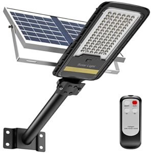 engrepo solar street lights outdoor 84 leds security solar flood light 6000k bright white floodlights auto on/off dusk to dawn with remote control for yard, garden, street, basketball court