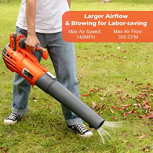 GYMAX Cordless Leaf Blower, 5 Speed Level 20V Max with Battery & Charger, Handheld Electric Portable Lightweight Leaf Blower for Lawn, Garden, Leaves, Snow Debris (Orange)