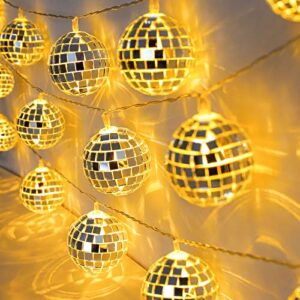 acelist 20 led disco ball mirror led party string light christmas lanterns for holiday wall window tree decorations indoor outdoor patio party yard garden kids bedroom living dorm (warm white)