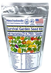 survival garden seed kit – 40 varieties, 14,750+ non-gmo open pollinated seeds heirloom survival seed kit – hoochadoodle seed company