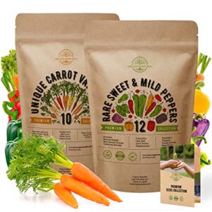 10 carrots & 12 rare sweet & mild pepper seeds variety packs bundle non-gmo heirloom seeds for planting indoor and outdoor over 4200 carrot & pepper seeds in one value bundle