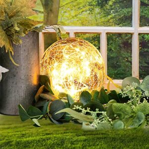 yojaciki globe solar lights outdoor decorative, cracked glass solar ball lights, waterproof ground lights, long lasting disk lights for lawn, patio, yard, pathway, christmas garden decor-1 pack 4.7″