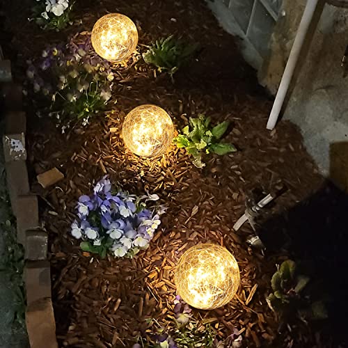 YOJACIKI Globe Solar Lights Outdoor Decorative, Cracked Glass Solar Ball Lights, Waterproof Ground Lights, Long Lasting Disk Lights for Lawn, Patio, Yard, Pathway, Christmas Garden Decor-1 Pack 4.7"