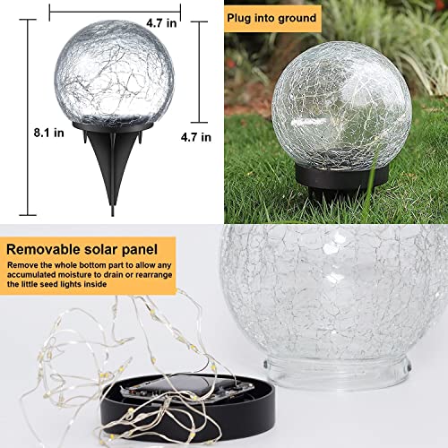 YOJACIKI Globe Solar Lights Outdoor Decorative, Cracked Glass Solar Ball Lights, Waterproof Ground Lights, Long Lasting Disk Lights for Lawn, Patio, Yard, Pathway, Christmas Garden Decor-1 Pack 4.7"