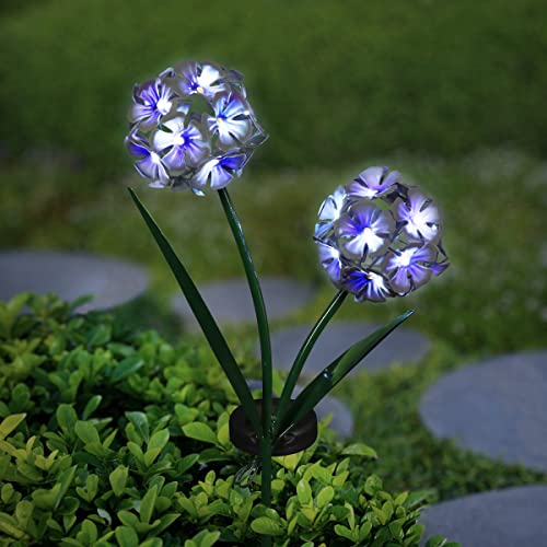 Exhart Solar Purple Hydrangea Garden Stake, 34 LEDs,Durable Metal,Cute Garden Decor Art, 7.5"x30"