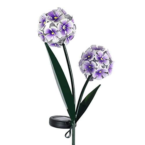 Exhart Solar Purple Hydrangea Garden Stake, 34 LEDs,Durable Metal,Cute Garden Decor Art, 7.5"x30"