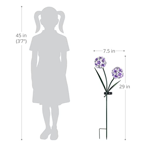 Exhart Solar Purple Hydrangea Garden Stake, 34 LEDs,Durable Metal,Cute Garden Decor Art, 7.5"x30"