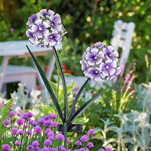 Exhart Solar Purple Hydrangea Garden Stake, 34 LEDs,Durable Metal,Cute Garden Decor Art, 7.5"x30"