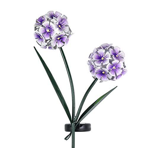 Exhart Solar Purple Hydrangea Garden Stake, 34 LEDs,Durable Metal,Cute Garden Decor Art, 7.5"x30"