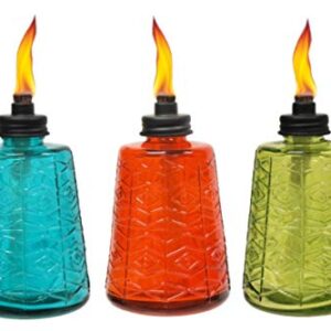 TIKI 1116040 Brand Molded Glass Table Decorative Outdoor Torch for Patio, Lawn, and Garden, 6 in, (Set of 3), Red, Green and Blue