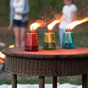 TIKI 1116040 Brand Molded Glass Table Decorative Outdoor Torch for Patio, Lawn, and Garden, 6 in, (Set of 3), Red, Green and Blue