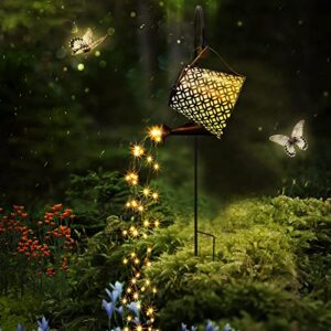 watering can with lights star shower watering can solar twinkle lights waterproof outdoor decor led fairy lights for garden yard outdoor lawn patio party decorations path lights (stylish style)
