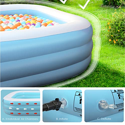 TLSUNNY 8FT/10FT Inflatable Pool, Large Full-Sized Family Pools for Teens and Adults, Thickened Rectangular Swimming Lounge Pool, Blow-up Wear-Resistant Pool, for Garden, Backyard Water Party